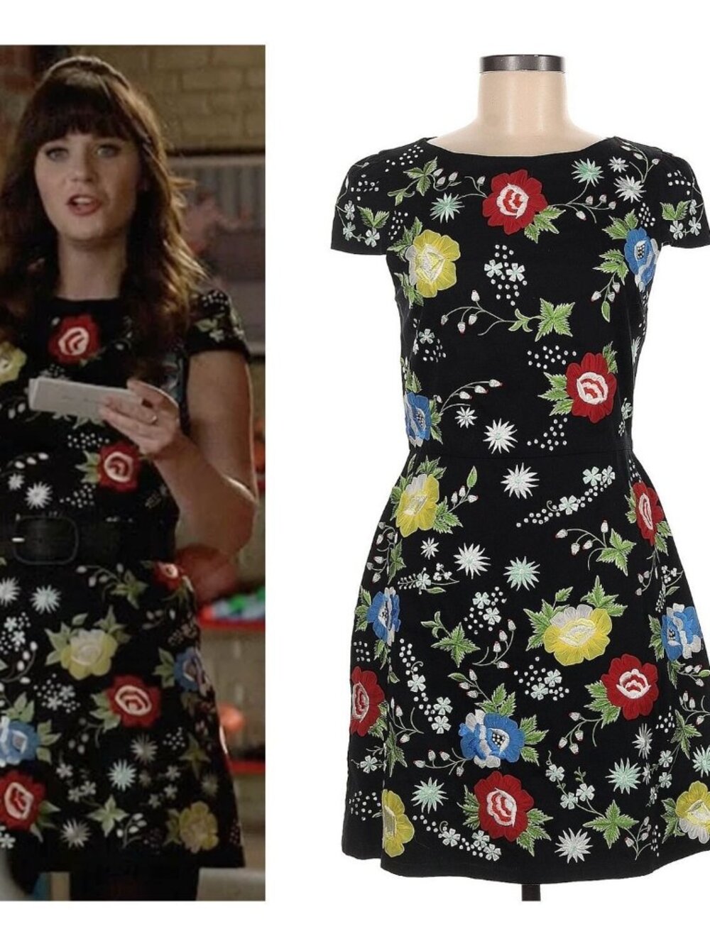 ASO ZOOEY DESCHANEL NEW GIRL Ellen Embroidered Floral Dress RARE EUC